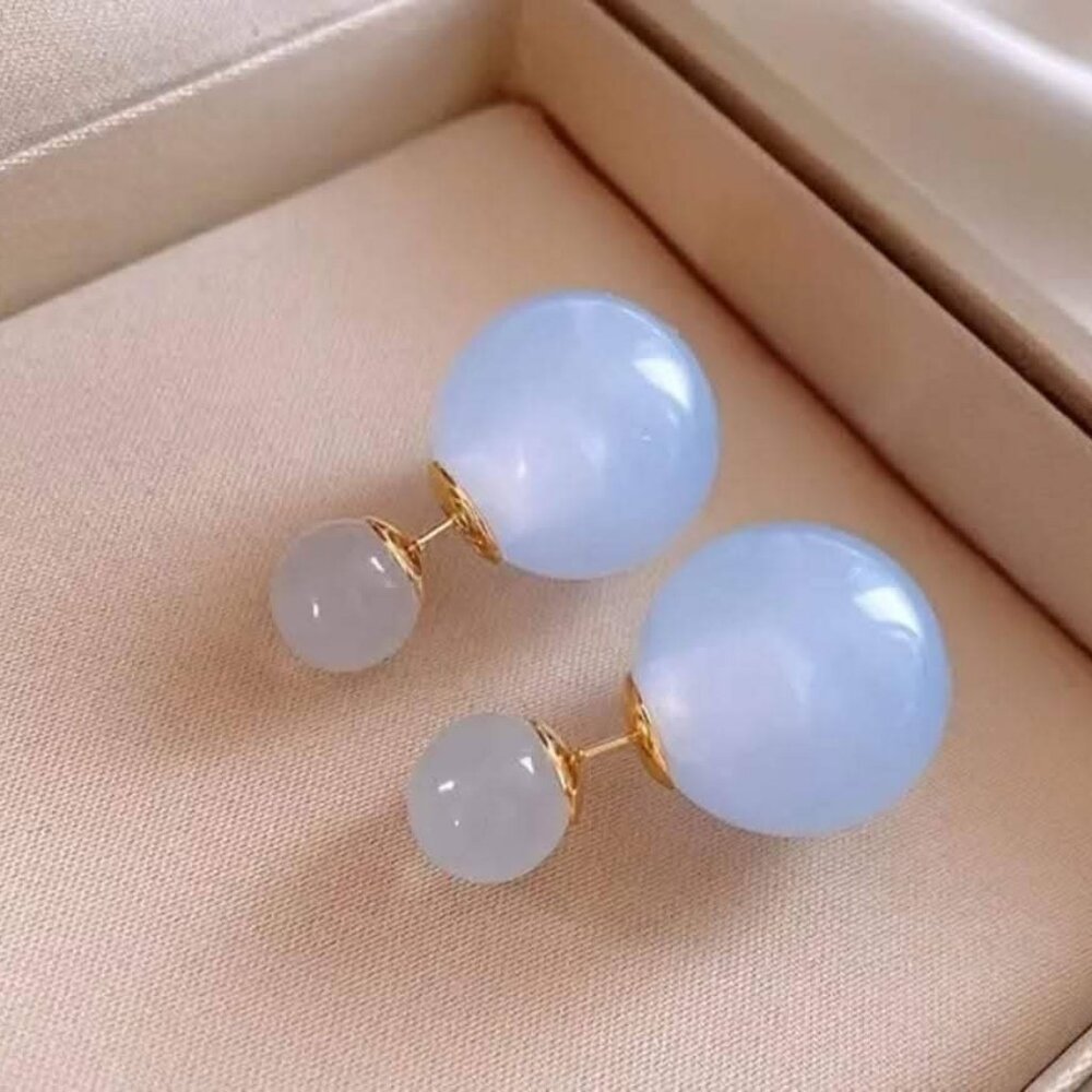 Blue Double End Front Back Ball Earrings Shashi Style